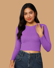 Roopaasi Purple Ribbed Crop Top Full Sleeve RO-TS-PR-FSL