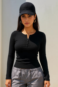 Roopaasi Classic Black Full Sleeve Henley Top RO-TS-BK-FSL