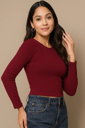 Roopaasi Maroon Full Sleeve Stretchable Top RO-TS-MR-FSL