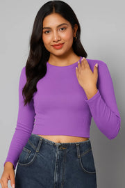 Roopaasi Purple Ribbed Crop Top Full Sleeve RO-TS-PR-FSL