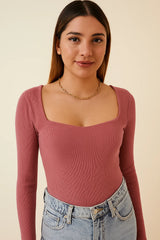 Roopaasi Dusty Pink Square Neck Ribbed Party Top Full Sleeve RO-TS-PK-FSL