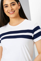 Roopaasi White & Navy Striped Short Sleeve RO-TS-WH-CL