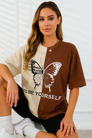 Roopaashi Butterfly Brown & Cream Color Oversized Top RO-TS-MUL-CL
